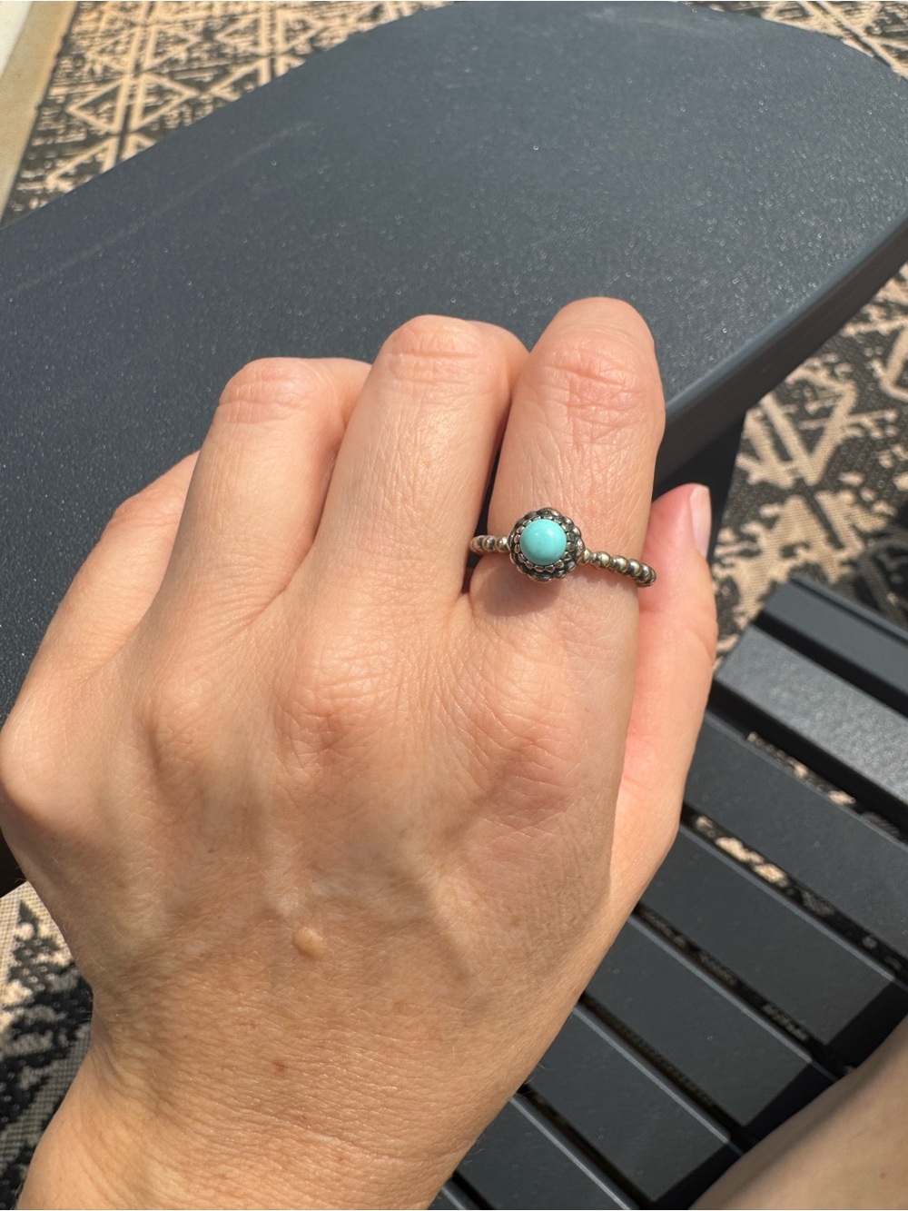 Pandora Turquoise Round Stone Beaded Halo Ring